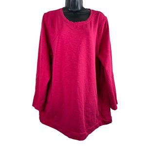 D & Co Top Womens Size XL Extra Large Long Sleeve Dark Pink Distressed Shirt